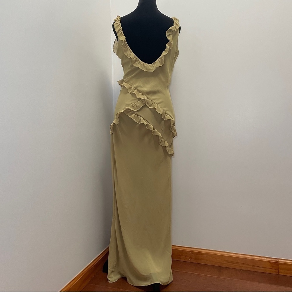 House of CB- PIXIE Olive Ruffle Maxi Dress Size Large Green V Neck Summer - Picture 11 of 15